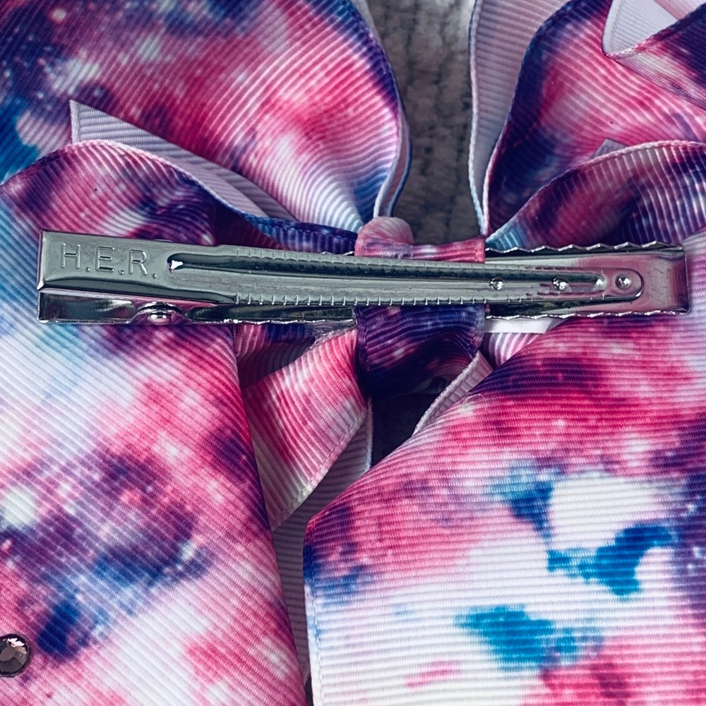 JoJo Siwa Hair Bow Girls Pink Galaxy Tie Dye Rhinestone Signature Heart Charm - Picture 7 of 7